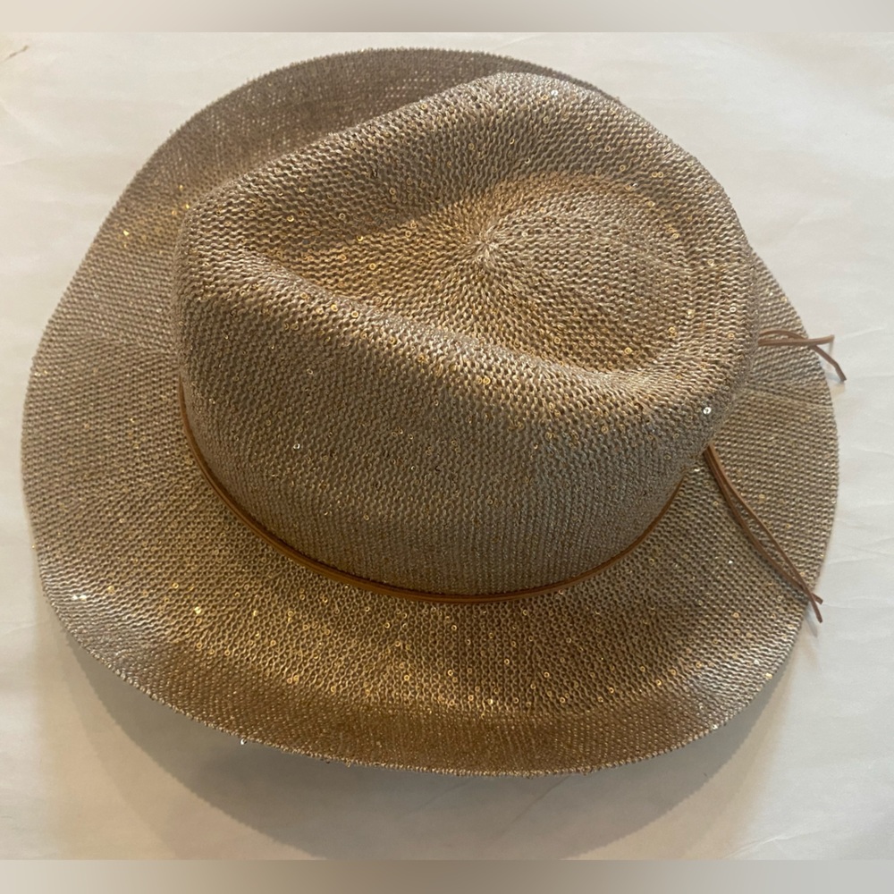 Anthropologie Sparkle Cowboy Rancher Hat beige-gold one size western core - Picture 8 of 9